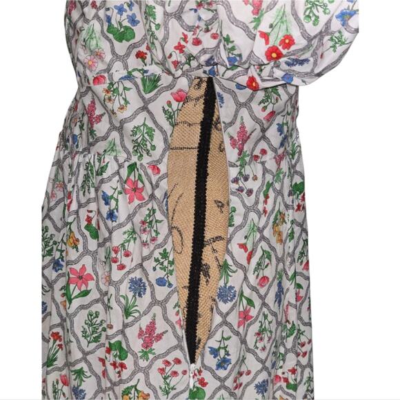 Anthropologie X Moon River Puff Sleeve Corset Midi Dress Ivory Multi Floral Med - Picture 8 of 11